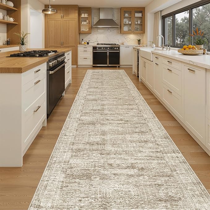 Soalmost Hallway Runner Rug 3x16 - Vintage Non Slip Washable 16ft Kitchen Runner for Entrance Soft Long Carpet Runners for Living Room Bedroom Dining Room, Brown
