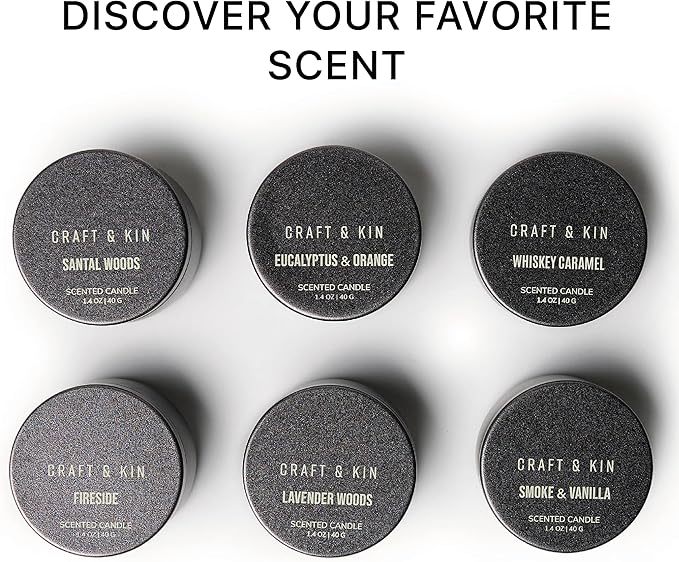 Craft & Kin Premium 6 Scented Votive Candles – Luxury Mini Natural Soy Scented Candle Gift Set with Assorted Scents – Room Decor and Aromatherapy – 15-20 Hour Burn Time Each