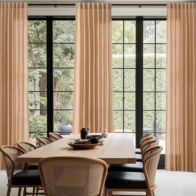 Nanspring Camel Linen Curtains for Living Room 105 Inches Long Back Tab and Rod Pocket Light Filtering Semi Sheer Vintage Rustic Curtain Luxury Boho Decor Drapes for Bedroom Office 52x105, 2 Panels