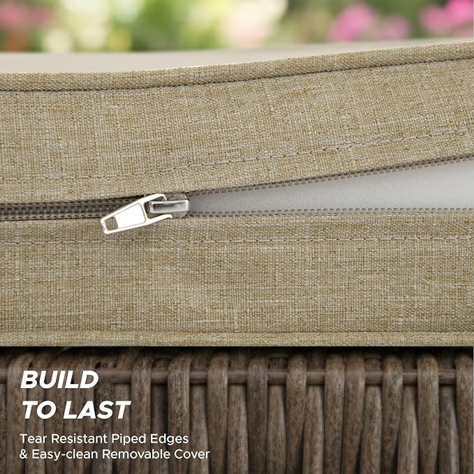 Outdoor Round Chair Cushions 18 Inch, Fade-Resistant & Water-Resistant, Bistro Chair Seat Pads for Porch Garden Balcony Patio Furniture Stools, Non-Slip Bottom, Set of 4, Natural