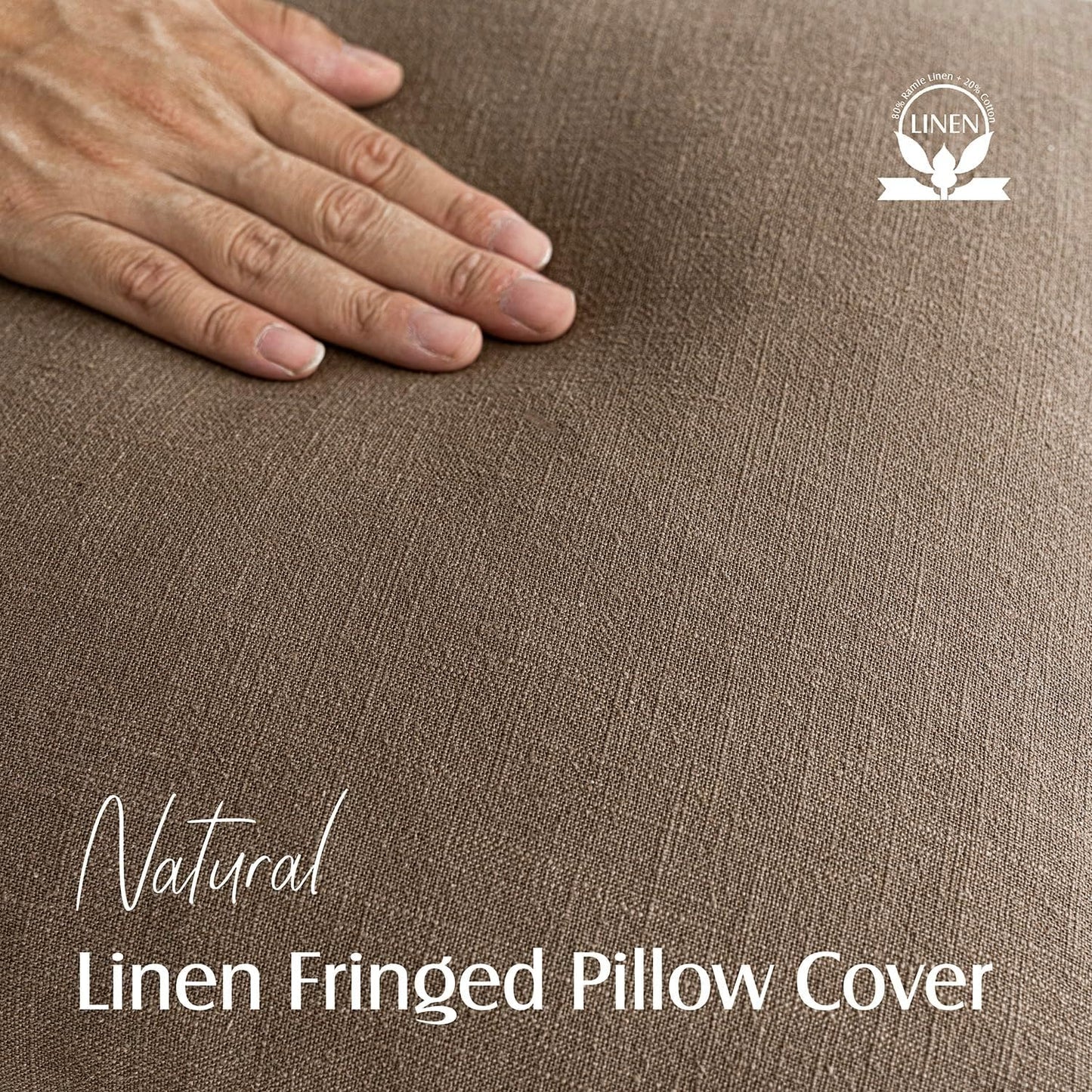 Foindtower Set of 2 Decorative Linen Fringe Throw Pillow Covers Cozy Boho Farmhouse Cushion Cover with Tassels Soft Accent Pillowcase for Couch Sofa Bed Living Room Home Decor, 22×22 Inch, Light Brown