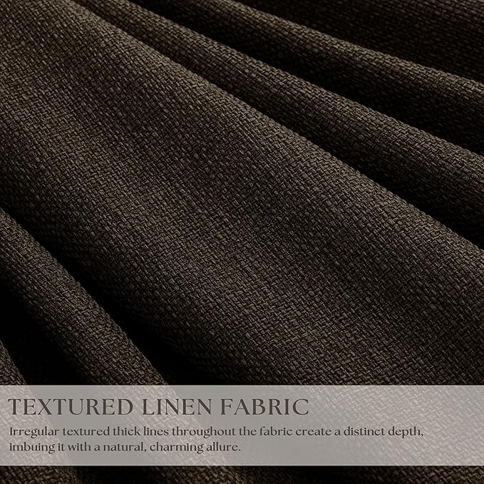 Dark Chocolate Pinch Pleated 100% Blackout Linen Bedroom Curtains 80 Inch Length Double Layer Pleat Curtains Ring Hooks Back Tab Black Out Room Darkening Brown Drapes 80 Inches Long Living Room