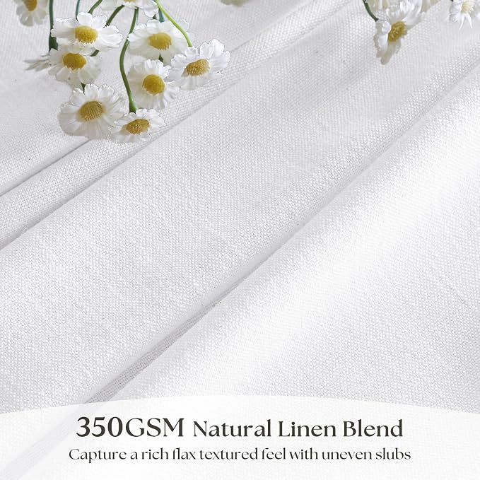 White Linen Curtains 86 Inches Long for Living Room Pinch Pleat with Hooks for Track System Back Tab Linen Textured Drape Light Filtering Semi Sheer Snow White Bedroom Window Curtain 86 Inch Length