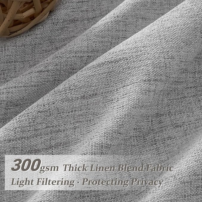 Light Grey Pinch Pleated 63 Inch Length Kitchen Window Curtains Over Sink 2 Panels Set, Memory Trained Light Filtering Semi Sheer Short Curtain Natural Linen Privacy Modern Drapes for Basement Decor