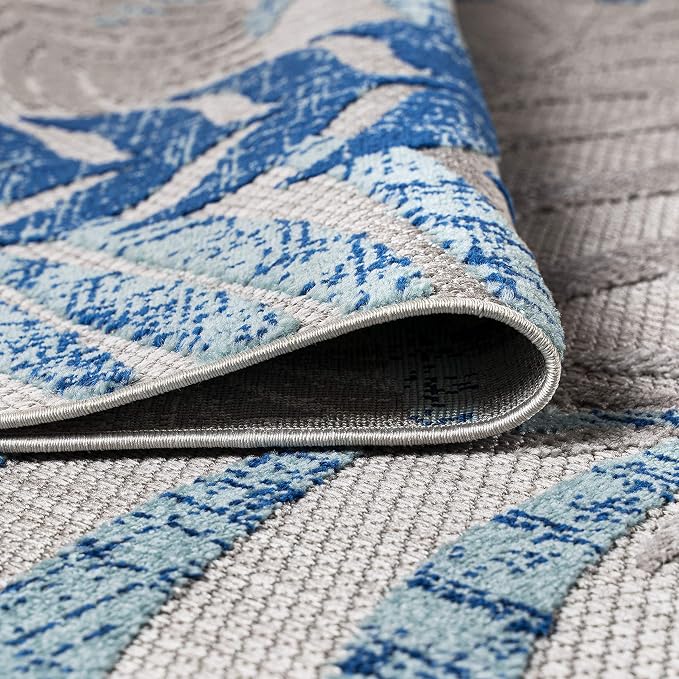 JONATHAN Y Tropics Palm Leaves Indoor Outdoor Area Rug 8X10 Gray/Blue | Ships Rolled, Durable Flat Weave, Lays Flat for Backyard, Patio, Porch, Easy-Cleaning, High Traffic,Pet-Friendly,Non-Shedding
