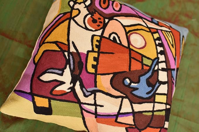 Modern Musical Accent Pillows by Alfred Gockel Decorative Pillowcase for Couch Stroking Keys Abstract Chair Cushion Bed Throw Cushions Hand Embroidered Wool | Size -18x18