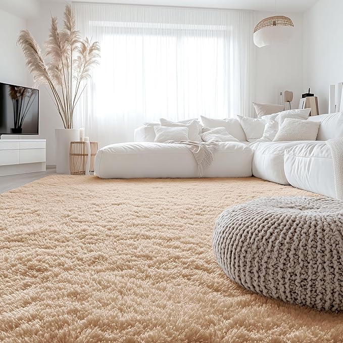OLANLY 7x8 Machine Washable Large Area Rugs for Living Room, Bedroom, Soft Fluffy Shaggy Bedside Rug, Indoor Floor Carpet for Kids Girls and Boys, Dorms, Nursery, Home Decor Aesthetic, Beige