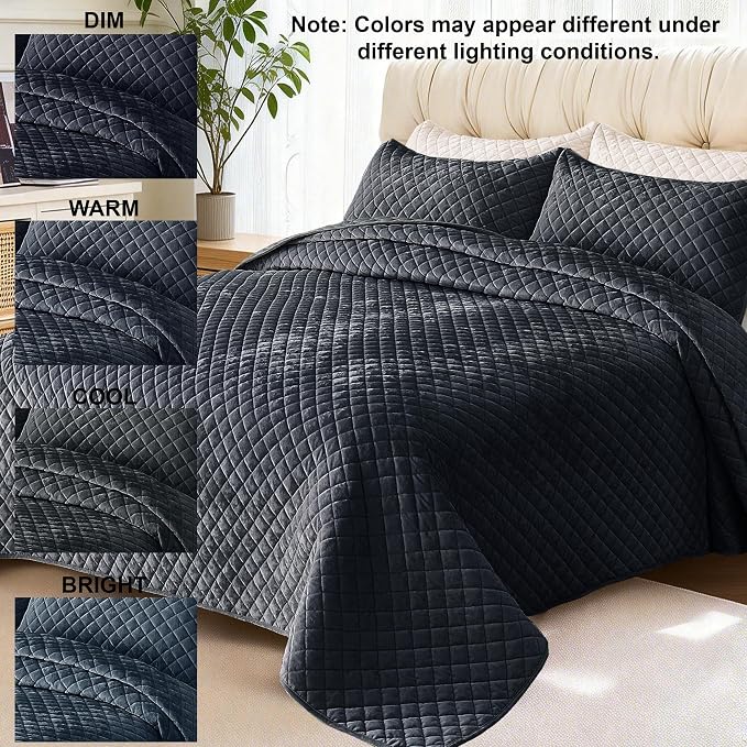 Velvet California King Quilt Size Set 106x118 Luxury Soft Bedspread Coverlet 3-Piece King Comforter Sets with 2 Pillow Shams 20x36 Super Cozy for All Seasons Velvet Bedding Set, Blue Gray