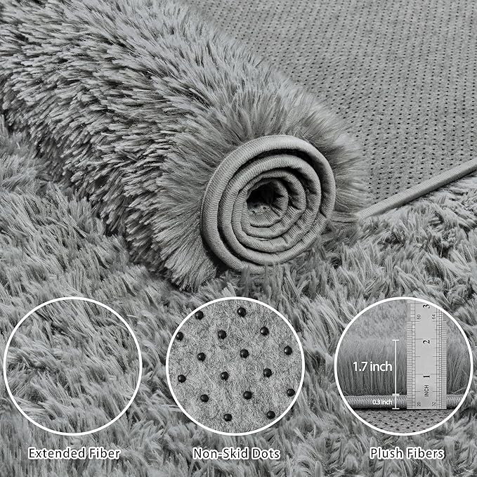 4x6 Area Rug for Living Room:Ultra Soft Fluffy Shag Light Grey Rugs,Large Fuzzy Plush Indoor Non Slip Carpet Washable Rug for Bedroom Kids Nursery Office Dorm Modern Decor(Light Grey 4'x6')