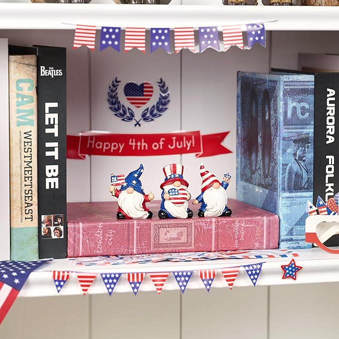 Valery Madelyn 4th of July Gnomes Decorations, Memorial Day Decorations for Home Decor, Medium 3Pcs Patriotic USA 250th Anniversary Decorations, Stars and Stripes Gnomes Figurine for Independence Day