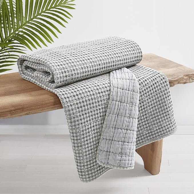 Levtex Home - Mills Waffle - Throw - Grey Cotton Waffle - Throw Size 50 x 60in.