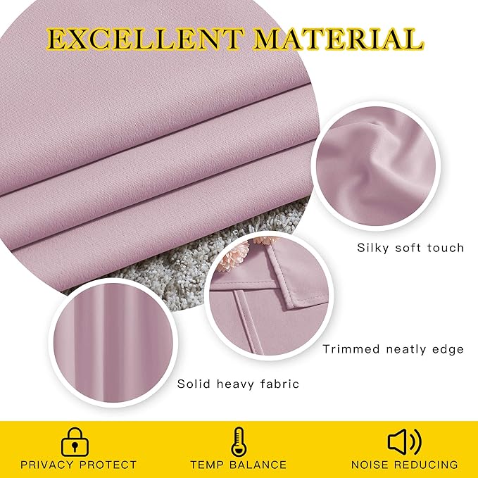 NICETOWN Blackout Curtains for Girls Room - Thermal Insulated Solid Grommet Room Darkening Curtains/Panels/Drapes for Bedroom (Lavender Pink=Baby Pink, 1 Pair, 52 by 45-Inch)