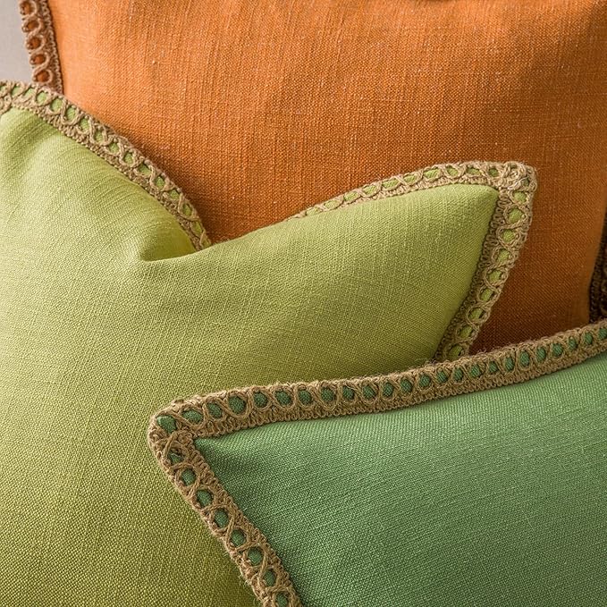 Phantoscope Pack of 2 Farmhouse Decorative Throw Decorative Pillow Cover Burlap Linen Pillow Covers Trimmed Tailored Edges Green, Plain, 12 x 20 inches, 30 x 50 cm