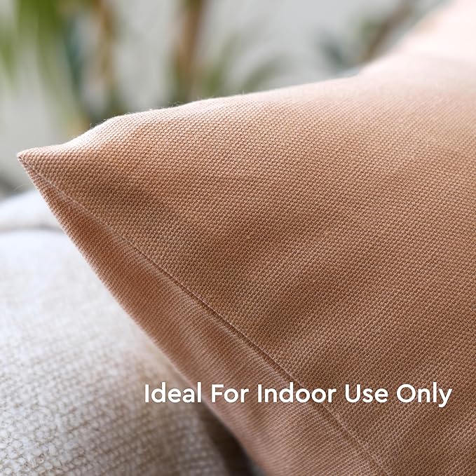 Encasa XO Throw Pillow Covers 20x20 in Set of 2 Tan | No Inserts | Cotton Pillow Covers for Living Room, Bed, Sofa, Couch | Decorative Cushion Covers with Improved Zipper