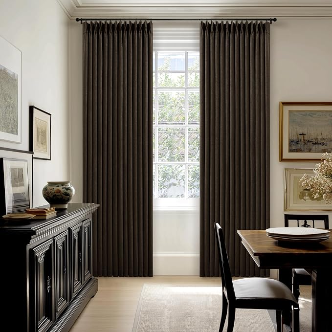 Extra Long 120 Inch Blackout Chocolate Brown Curtains for Bedroom Memory Trained Pinch Pleated Dual Layer Linen Drapes Sound Proof Thermal Luxury Floor to Ceiling Curtain 10FT Length 2 Panels Set