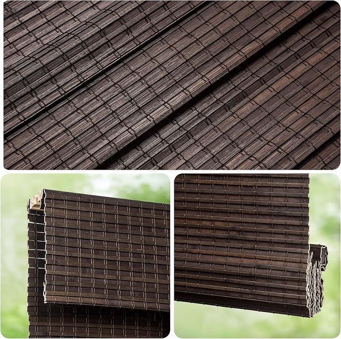 LazBlinds Cordless Bamboo Roman Shades, 34.5x64, BDP-Espresso | Privacy Blinds for Interior Windows, Room Darkening Roll Up Bamboo Blinds for Home & Patio