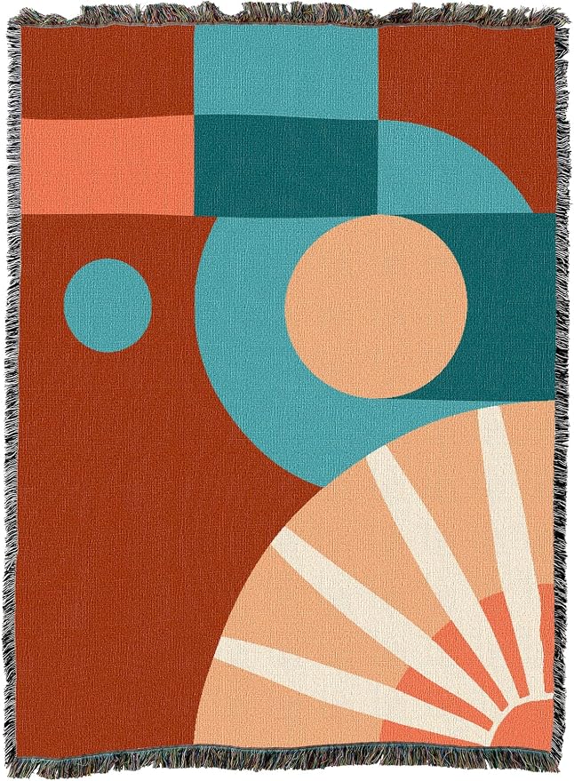 Pure Country Weavers Mod Shapes Orange Blanket - Mid Century Modern - Gift Tapestry Throw Woven from Cotton - Made in The USA (60X80)