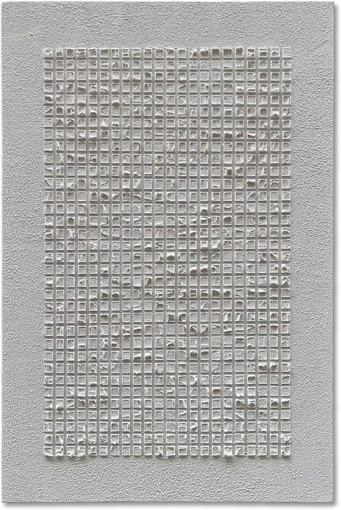 NANKAI Art Hand-Painted White Three-Dimensional Grid Texture Art, Modern Abstract Oil Painting, Minimalist Home Wall Decoration Art 45x30 inches