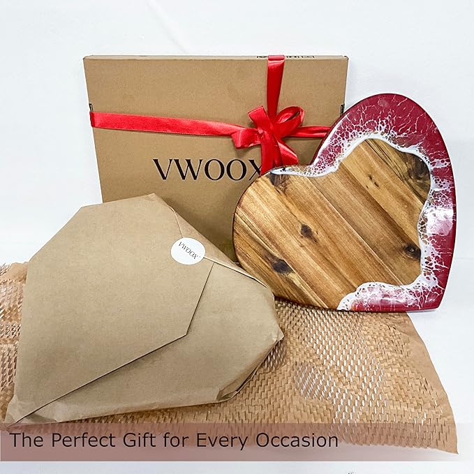 Heart Serving Board - Acacia Wood with Epoxy (11.8" x 10.6"), Adorable Charcuterie Cheese Tray, Kitchen Gift Idea, Cute Cutting Board for Women, Valentine Gift, Housewarming Present