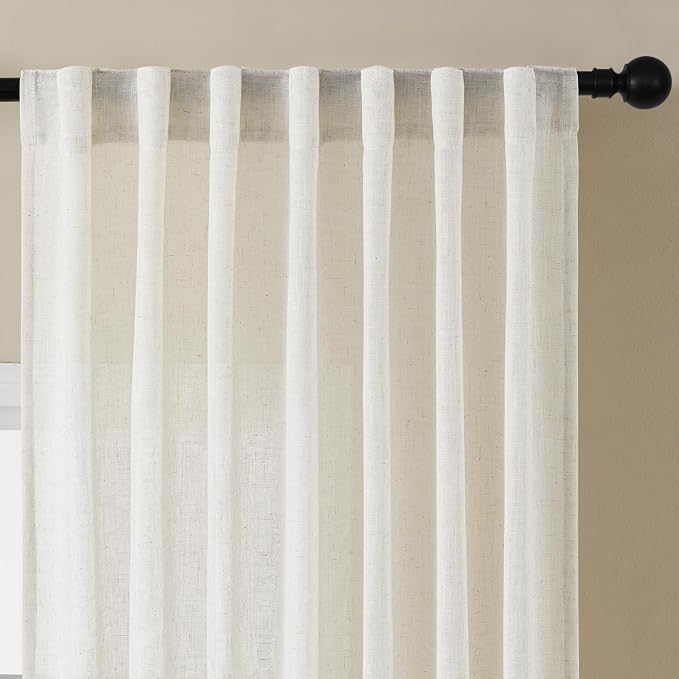 Joydeco Linen Curtains 72 Inch Length 2 Panels Set for Living Room,Light Filtering Curtains 37 Inch Wide for Bedroom, Off-White Curtains with Back Tab & Rod Pockets (37x72 inch, Off-White)