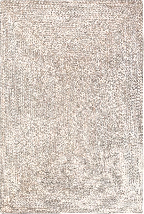 Superior Indoor Outdoor Braided Area Rug, Reversible Dual-Tone Home Floor Decor for Kitchen, Entryway, Patio, Front Porch, Deck, Modern, Boho, Farmhouse Style, 8' x 10', Latte/White
