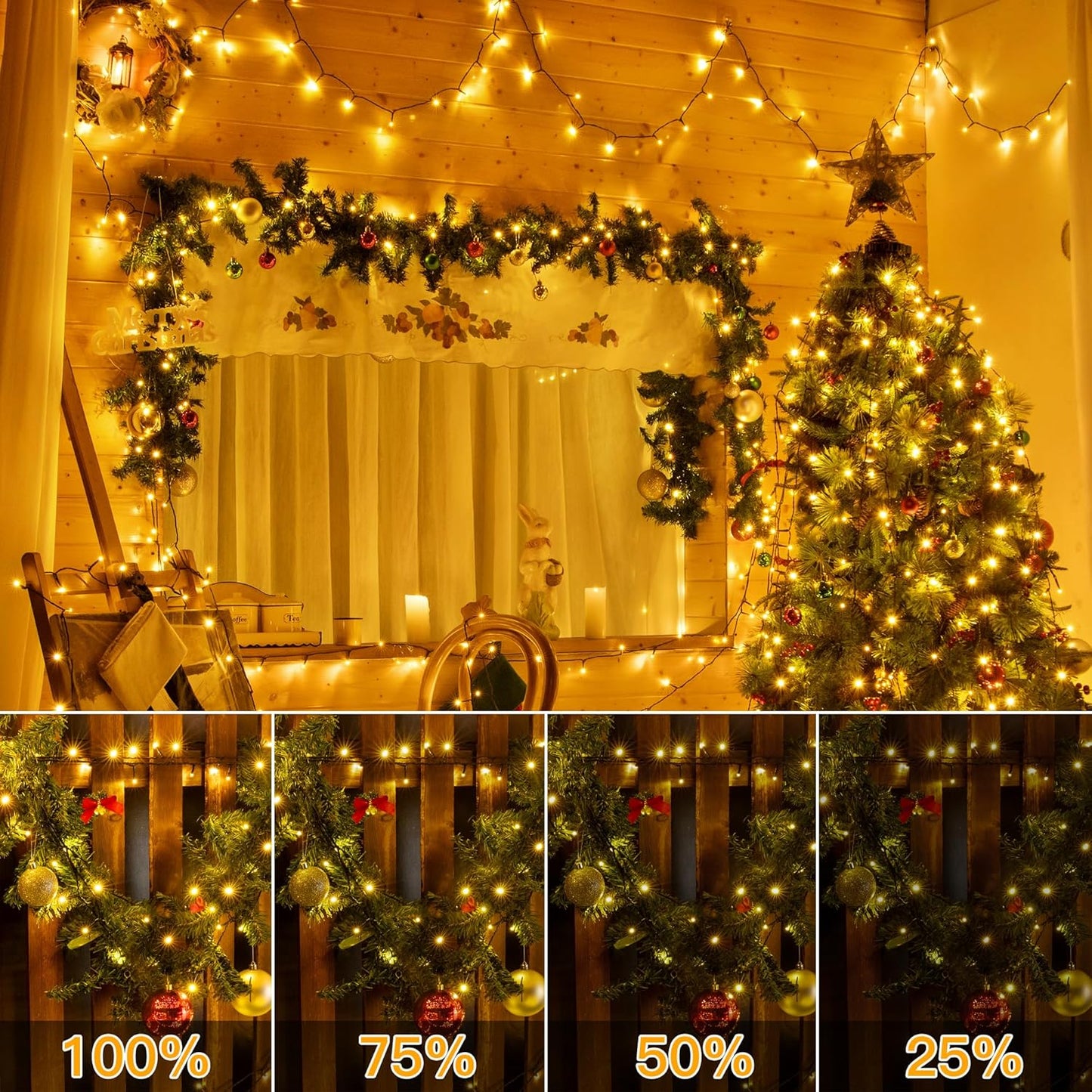 Ollny Christmas Lights, 500LED 164FT Long Christmas Tree Lights with 8 Modes Remote Timer IP44 Waterproof, Outdoor Christmas Lights for Tree House Yard Outside Xmas Decorations Warm White