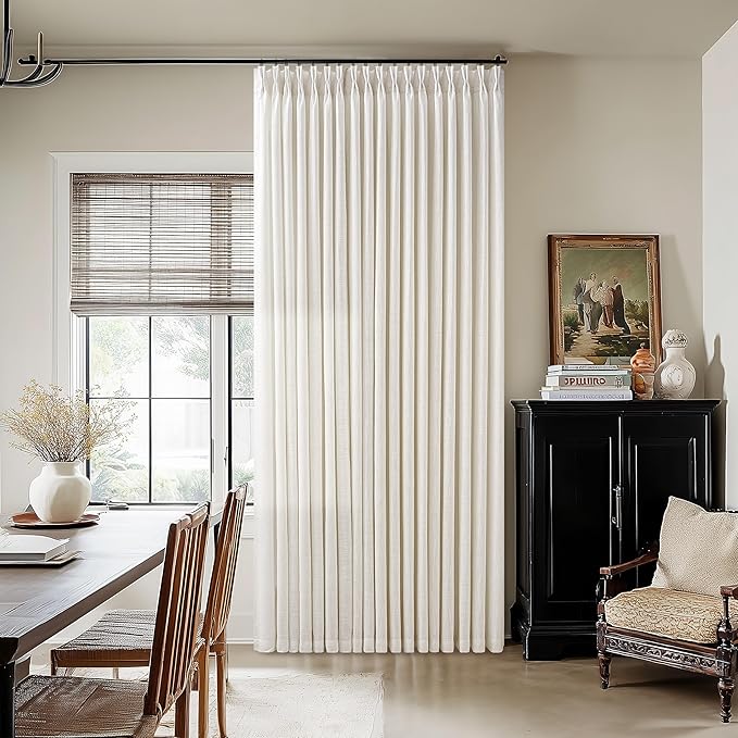 Pinch Pleated Linen Curtains 120 Inches Long for Living Room Cream Ivory Flax Double Pleated Drapes Back Tab Neutral Boho Ceiling Floor 120 Inch Window Curtains Bedroom Natural 50 Inch Width 1 Panel