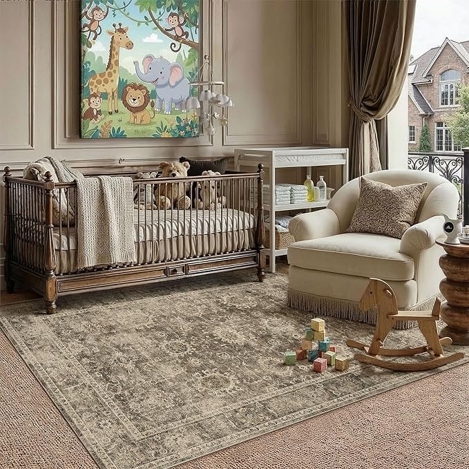 3x5 Washable Area Rug for Entryway Brown Vintage Non-Slip Low Pile Distressed Rustic Carpet Door Mat Soft Small Door Mat Small Throw Rug for Entrance