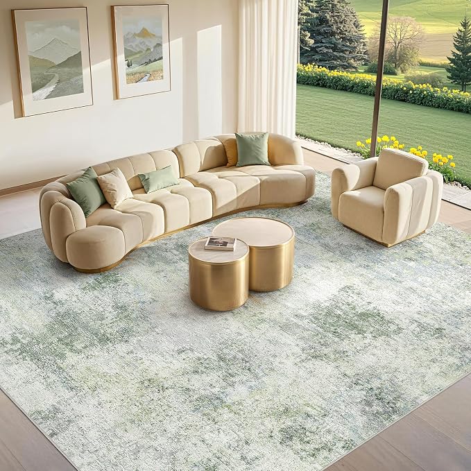 Tortania Area Rug Living Room Rugs - 10x14 Washable Large Soft Neutral Boho Moroccan Bohemian Farmhouse Rug Indoor Floor Carpet for Bedroom Under Dining Table Home Office Decor - Sage Green