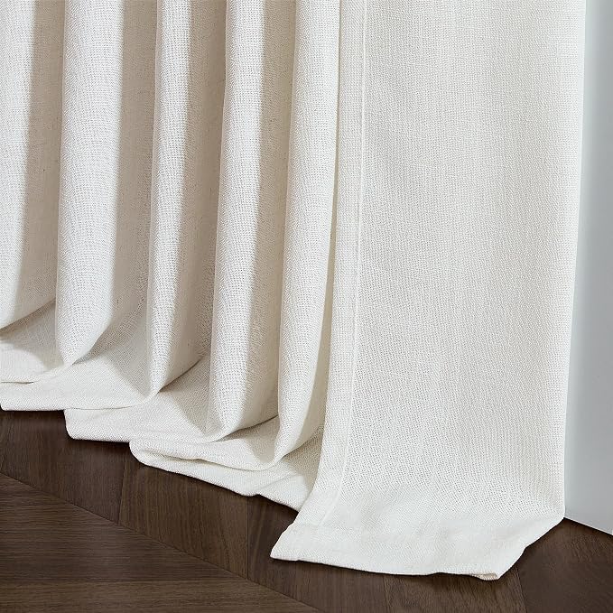 98 Inch Long Curtains Pinch Pleat Linen Curtains for Living Room Bedroom 2 Panels Natural Cream Light Filtering Privacy Neutral 98 Inch Pleated Drapes Hooks Rings Back Tab for Window Treatment
