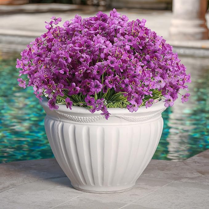 20 Bundles Artificial Flowers for Outdoors, UV Resistant Fake Realistic Flowers with Plastic Plants Spring Decor, Faux Silk Flowers for Outside Window Box Front Porch Planter Decor-Purple