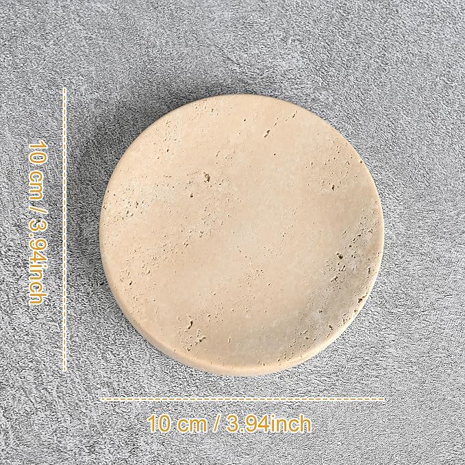 Small Travertine Jewelry Dish 4”, Natural Beige Stone Trinket Tray for Rings Earrings Necklaces, Round Travertine Soap Dish for Bathroom & Kitchen, Minimalist Decorative Catchall Bowl for Home Décor