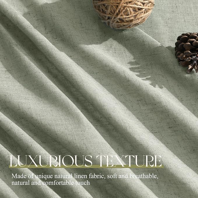 Jowels Sage Green Linen Curtains 54 Inch Long 2 Panels for Living Room | Light Filtering Semi Sheer Curtain, Back Tab Pocket Pleated Look, Boho Farmhouse Textured Privacy Drapes for Bedroom Window