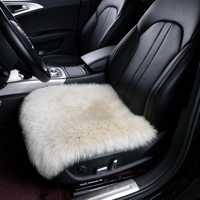 Sheepskin Chair Cushion Non-Slip Back Square Genuine Fur Chair Cover Silky Natural Wool Seat Cushion Pad Soft Area Rugs Carpet for Home Office Restaurant Chair 18x18 Inch (Pack of 1), Flaxen