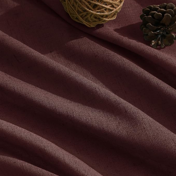 Nanspring Reddish Brown Linen Blend Light Filtering Back Tab Curtains 108 Inches Long, Semi Sheer Privacy Drapes for Living Room & Bedroom, 52x108 inch, 2 Panels