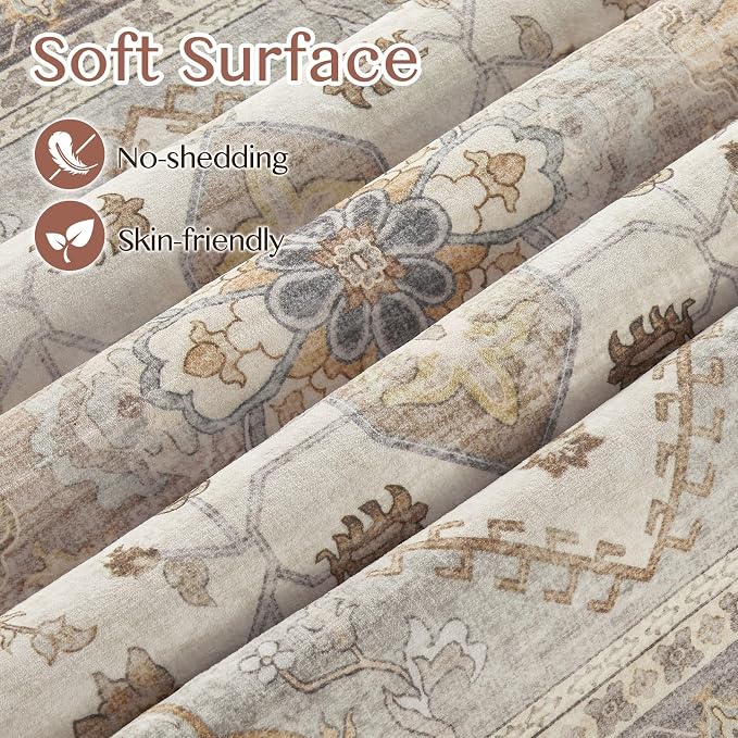 Tortania Area Rug Living Room Rugs - 10x12 Washable Boho Rug Vintage Oriental Distressed Farmhouse Large Thin Indoor Carpet for Living Room Bedroom Under Dining Table Home Office - Greige