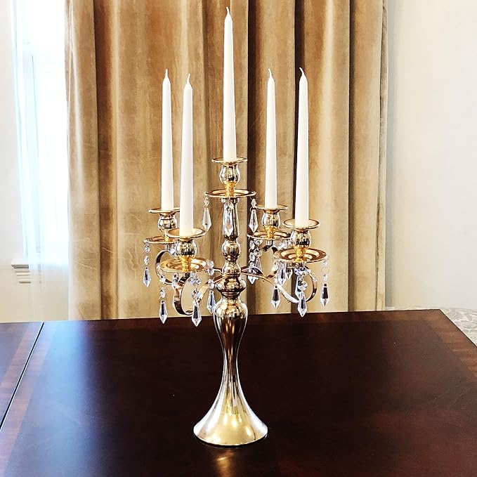Allgala Candlestick 19" 5-Arm Gold Plated Taper Candle Holder Candlestick Candelabra for Home and Party Decoration Banquet Wedding Formal Dining