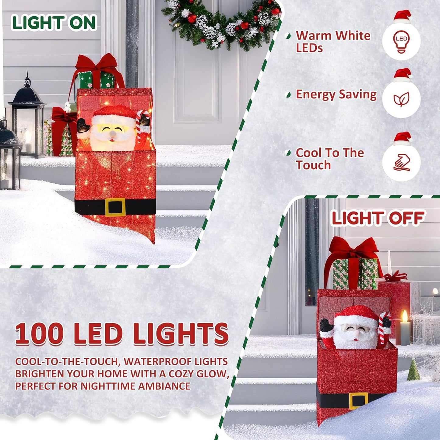 Light Up Electric Santa Claus Decor with 100 LED Lights, 3D Pre-Lit Animated Santa Claus for Xmas Decoration, 14.17" L x 10" W x 26.97" H Freestanding Glittered Display for Outdoor, Indoor