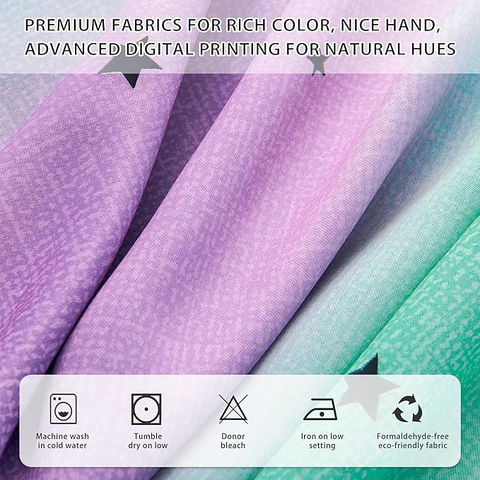 XiDi Purple Grey Green Curtains for Girls Bedroom 2 Panels Set, Rainbow Blackout Curtains for Kids Room Decor, Unicorn Wall Decals Grommet Drapes for Nursery Room 63 Inches Long 52 Inches Wide