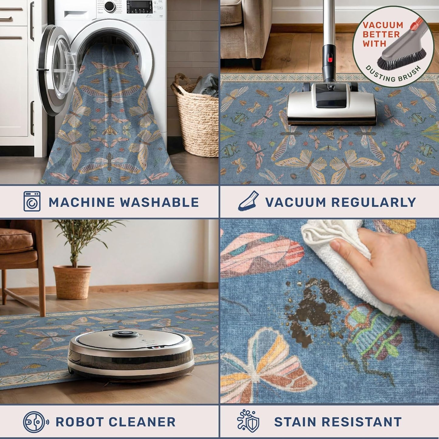 Light Blue Rugs for Dining Room Under Table - 8x10 Washable Area Rugs for Living Room, Bedroom, Kids Room, Playroom, Lage Modern Boho Animal Print Carpet, Ultra Soft Non Slip Stain Resistant