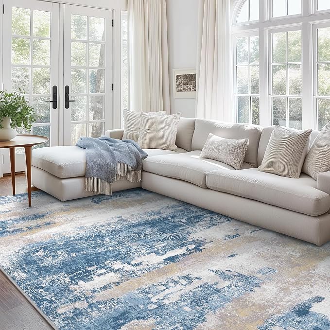 BEIMO Area Rugs 6x9 for Living Room Bedroom, Modern Abstract Machine Washable Soft Blue Rug, Floor Carpet with Non Slip Backing for Dining Room