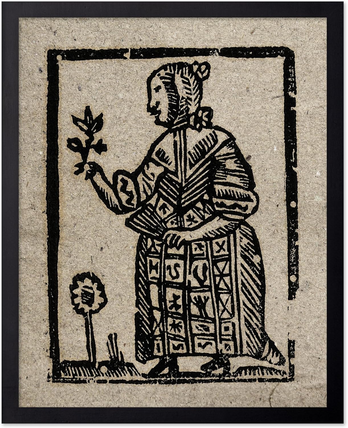 Poster Master Vintage Woodcut Poster - Retro Medieval Print - Gift for Gothic, Horror Fan - Witch Holding a Plant, Magic, Spell, Herbalist - Wall Decor for Bedroom, Dorm, 8x10 Black Framed