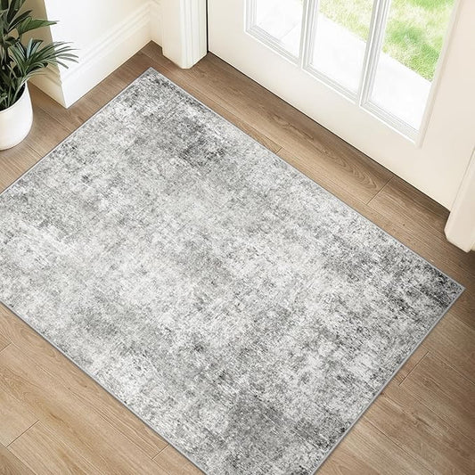 RELEANY Washable Area Rugs 2'x3' Non-Slip Modern Abstract Soft for Living Room Entryway Bedroom Nursery, Print Pattern, Gray White Grey