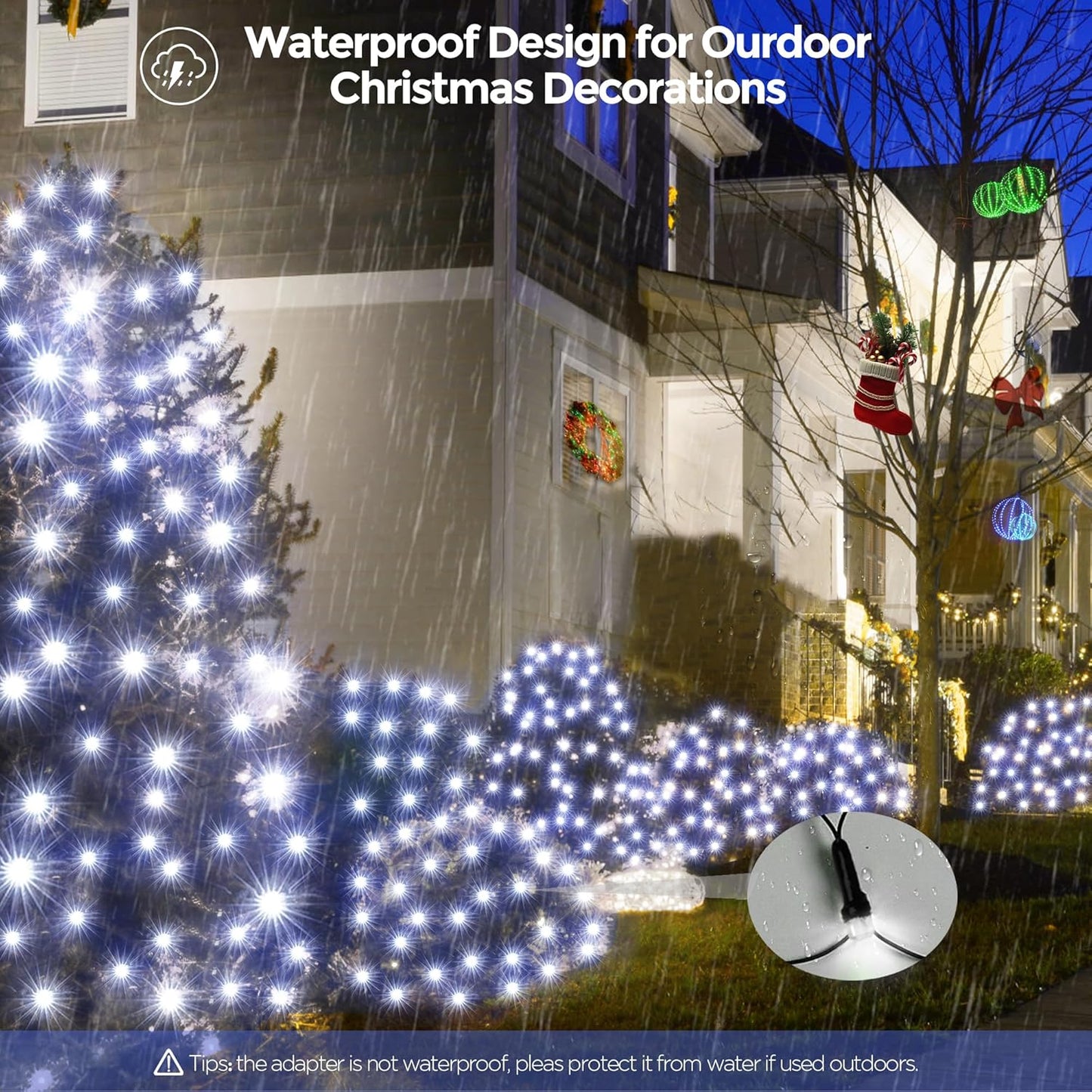 WBao Christmas Net Lights 200LED F8 Big Bulbs, 8.4ft x 5.2ft Christmas Lights with 8 Modes, Timer, End to End Connectable, Waterproof for Lawn, Bushes Outdoor Christmas Decorations, Cool White