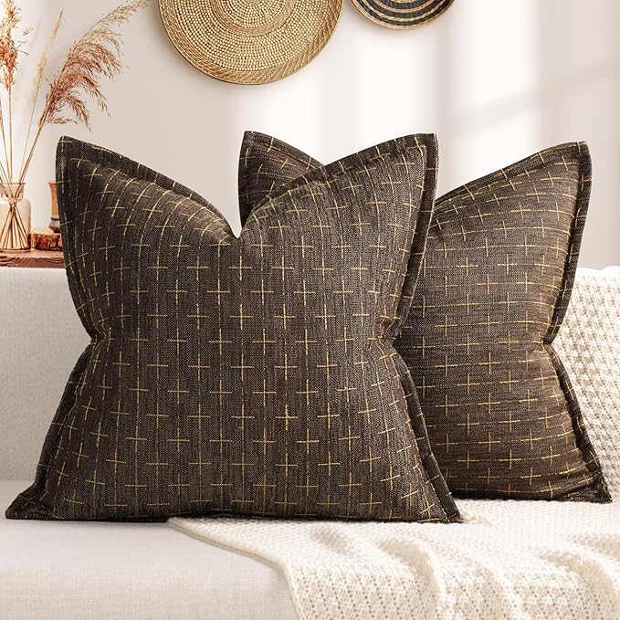 ZWJD Pillow Covers 16x16 Set of 2 Soft Polyester Textured Pillow Covers with Stylish Flange Edge Cozy Farmhouse Throw Pillows for Couch Bed Sofa Living Room