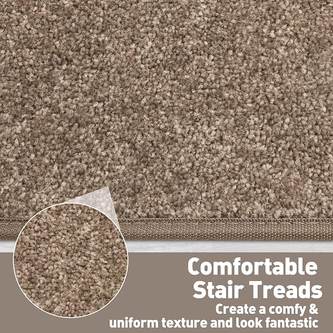PURE ERA Carpet Stair Treads Tape Free Non Slip Indoor Stair Carpet Stair Protectors Pet-Friendly Non-Slip Skid Resistant Washable Reusable 8" x 30"(2 Pieces,Camel Brown)