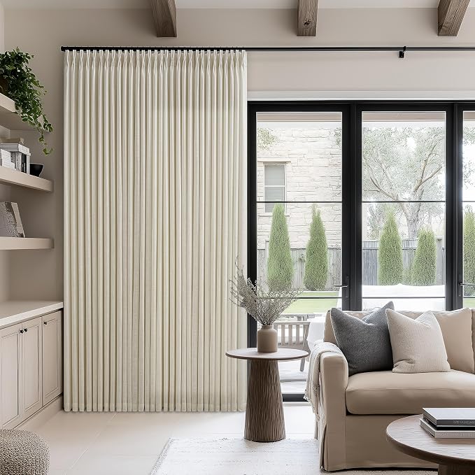 100 Inch Wide Pinch Pleated Extra Wide Curtain Panels 90 Inches Long for Patio Sliding Glass Door Hooks Rings Semi Sheer Beige Linen Privacy 90 Inch Length for Living Room 100x90 1 Panel Oatmeal
