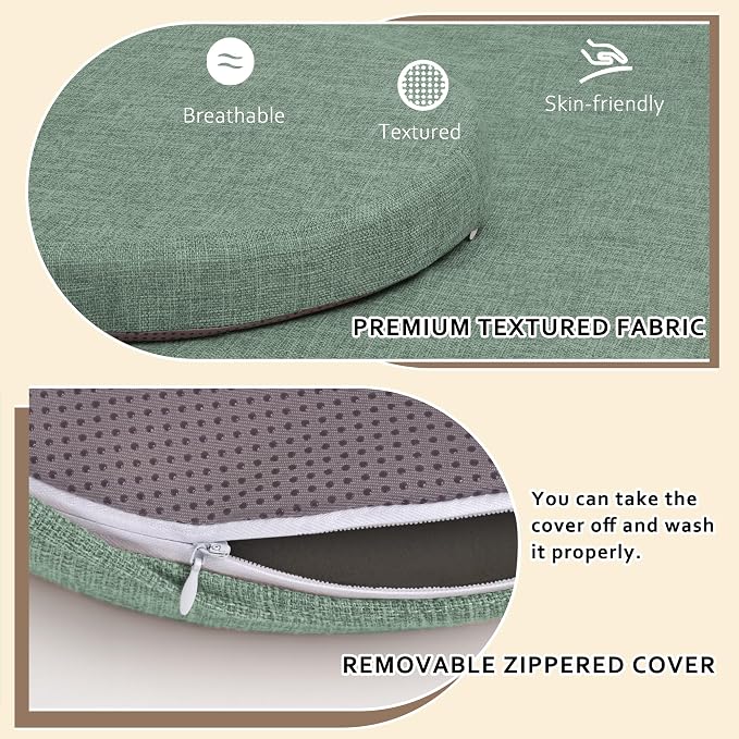 ELFJOY Round Chair Cushions for Dining Chairs Non Slip High-Resilience Foam Chair Pads 2" Thick Seat Cushions for Kitchen Chairs Set of 2 13" Sage Green