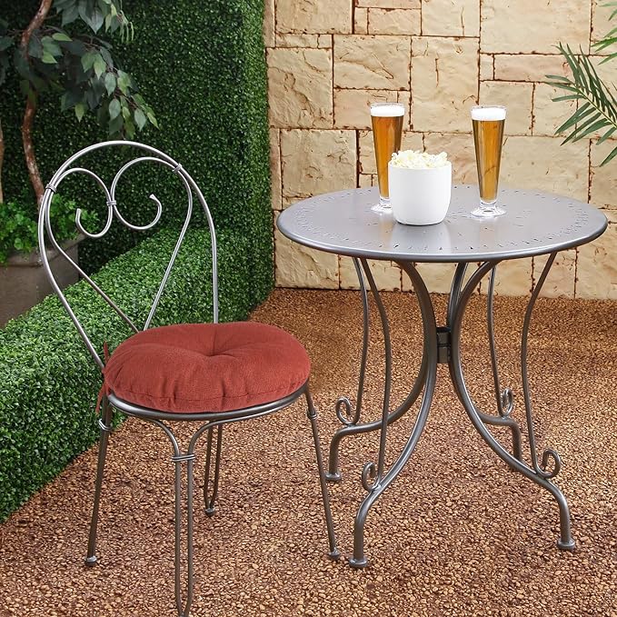Magpie Fabrics Outdoor 15"x15"x4" Round Bistro Seat Cushions with Ties Set of 2, Tufted Waterproof Patio Floor Chair Pads for Home Garden Balcony Kitchen Office Porch, Dark Red