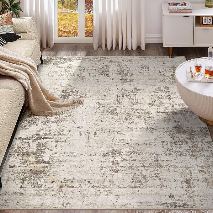 UERMEI 10x12 Washable Area Rug - Neutral Modern Abstract Living Room Rugs, Non-Slip Soft Large Indoor Floor Carpet for Bedroom Home Office & Under Dining Table Decor, Dark Brown
